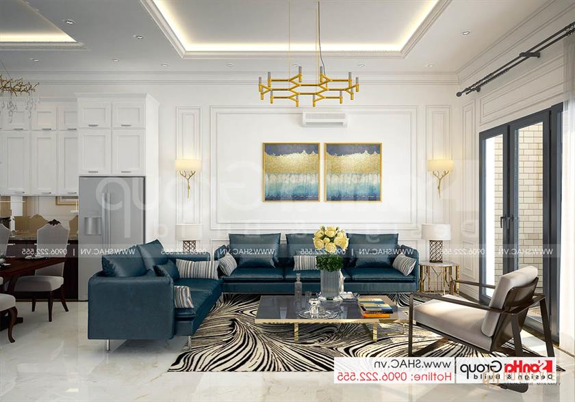 Không gian tiện nghi trong biệt thự hiện đại 2 tầng 92m2 – SH BTD 0082 9 Mẫu nội thất sang trọng và lịch thiệp trong phòng khách biệt thự hiện đại