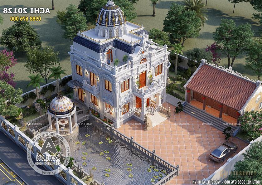 Mẫu thiết kế biệt thự tân cổ điển 2 tầng đẹp có phòng thờ