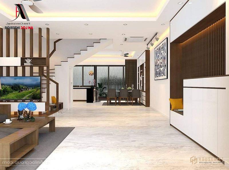 Quang cảnh không gian bếp và phòng khách của ngôi nhà