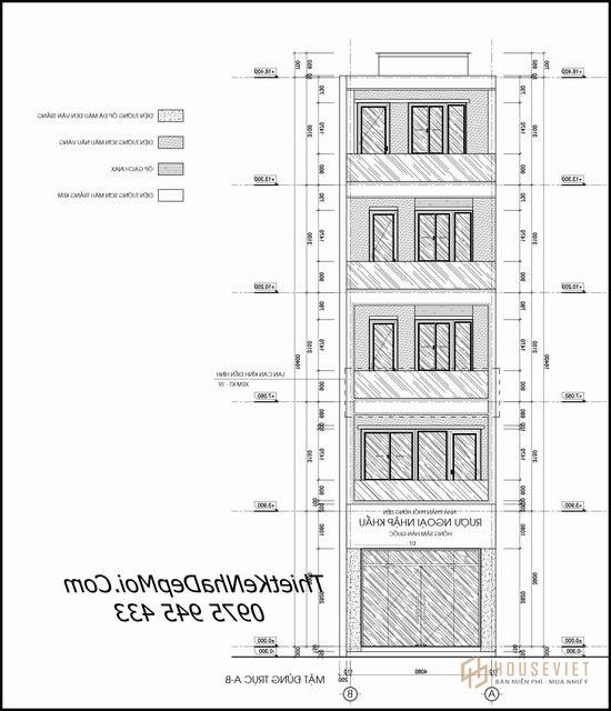 Bản vẽ kiến ​​trúc nhà 5 tầng