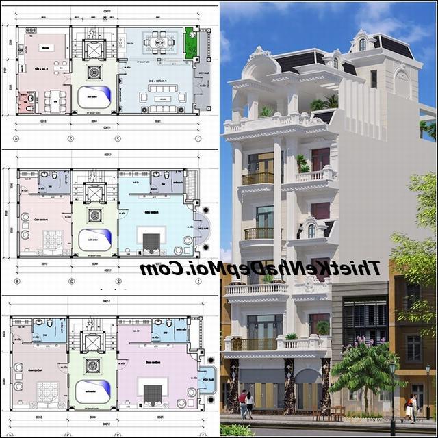 Mẫu thiết kế nhà phố 5 tầng có thang máy 8,5m