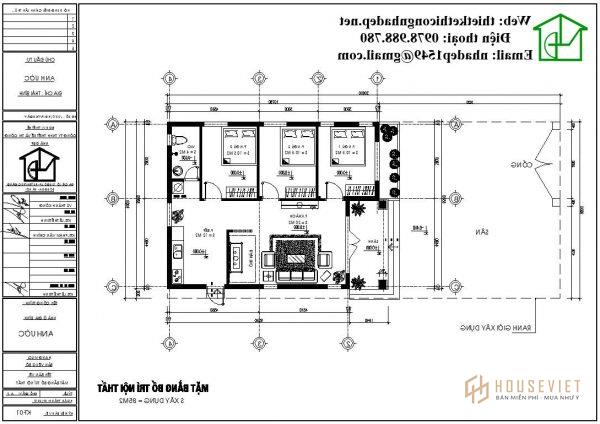 Mặt bằng nội thất mẫu nhà đẹp nông thôn NDNC450