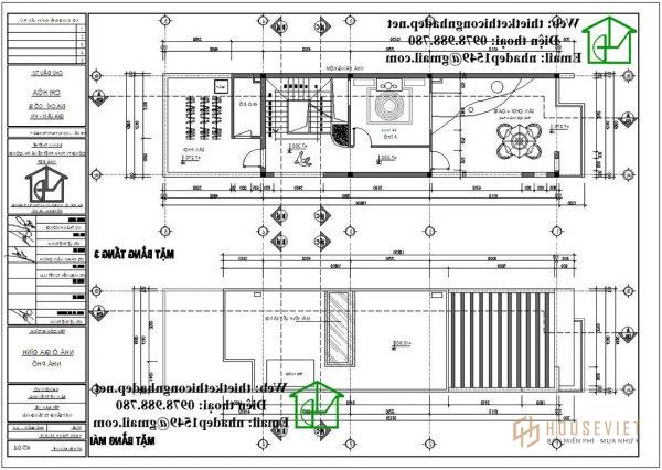 Mặt bằng tầng 3, mặt bằng nhà phố 3 tầng mái thái hiện đại NDNP3T17