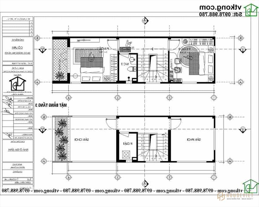 Mặt bằng công năng tầng 3 mẫu nhà ống 3 tầng hiện đại NP3T019