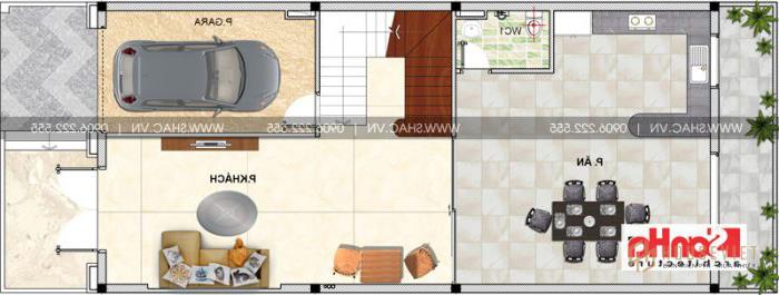 Xây nhà trọn gói kiểu pháp 3 tầng có gara ô tô tại Hải Phòng 28 Bản vẽ mặt bằng tầng 1 nhà ống 3 tầng kiểu Pháp tại Hải Phòng