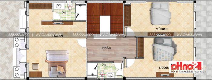 Xây nhà trọn gói kiểu pháp 3 tầng có gara ô tô tại Hải Phòng 29 Bản vẽ mặt bằng tầng 2 nhà ống 3 tầng kiểu Pháp tại Hải Phòng