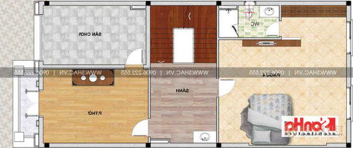 Xây nhà trọn gói kiểu pháp 3 tầng có gara ô tô tại Hải Phòng 30 Bản vẽ mặt bằng tầng 3 nhà ống 3 tầng kiểu Pháp tại Hải Phòng