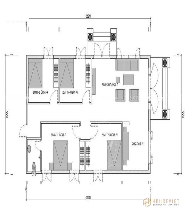 Bản vẽ mặt bằng mẫu nhà cấp 4 chữ I đẹp, giá rẻ