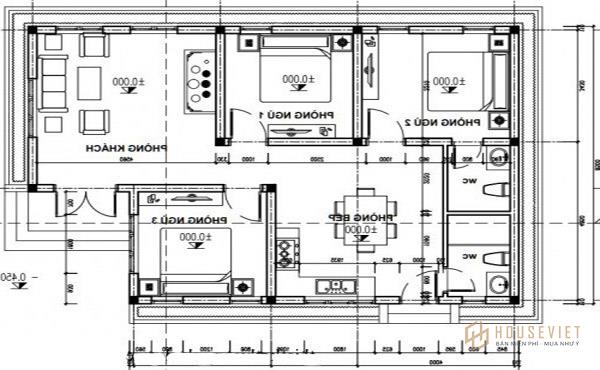 Bãn vẽ xây dựng nhà cấp 4 đẹp chữ I 3 phòng ngủ