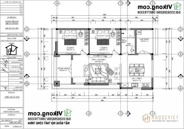 Mặt bằng nội thất mẫu nhà cấp 4 mái thái NC461