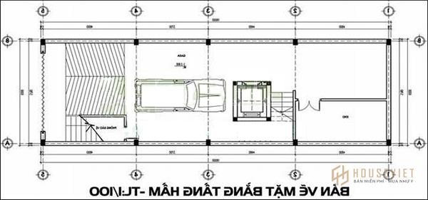 Bản vẽ thiết kế nhà trọ có tầng hầm để xe