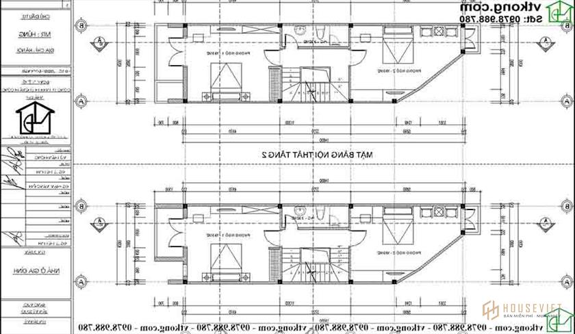 Mặt bằng công năng tầng 2 và 3 tầng mẫu nhà ống 3 tầng hiện đại NP3T022