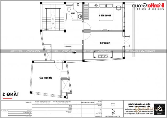 Bản vẽ mặt bằng tầng 3 nhà ống hiện đại hình chữ L tại Hải Phòng 