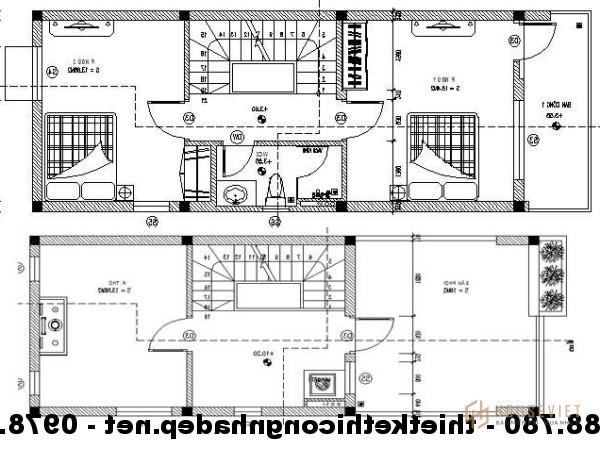 Mặt bằng tầng 3 + 4 nhà phố 4,5x12m