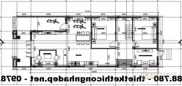 Bản vẽ mặt bằng tầng 1 mẫu nhà cấp 4 7x20m.  mái nhà