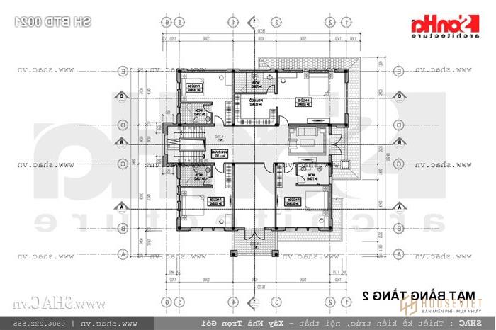 Mặt bằng tầng 2 biệt thự sh btd 0021