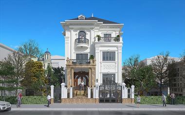 Biệt thự 3 tầng có tầng hầm tiện nghi với kiến trúc ấn tượng