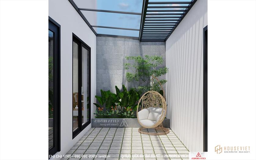 Sân sau được bố trí thông thoáng giúp gia chủ có thể thư giãn thoải mái