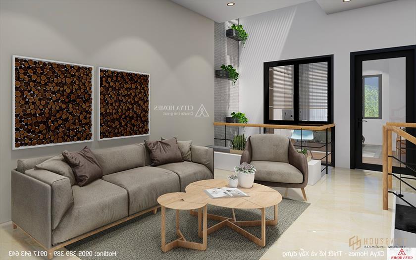 Góc sinh hoạt chung ấm áp với ghế sofa màu xám nhạt