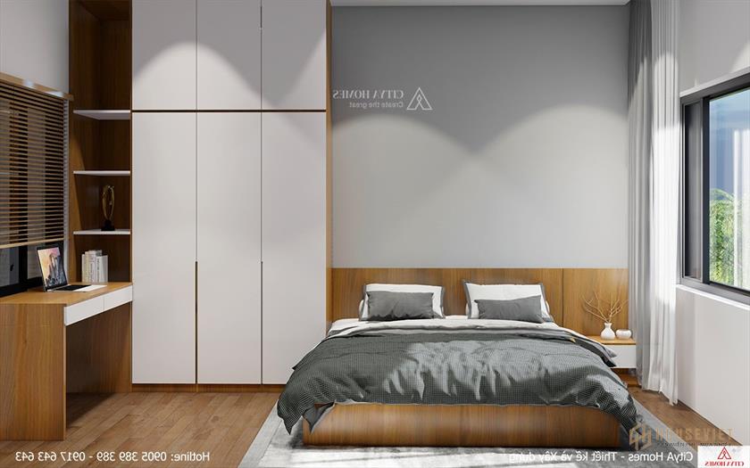 Phòng ngủ với gam màu trung tính, mạnh mẽ