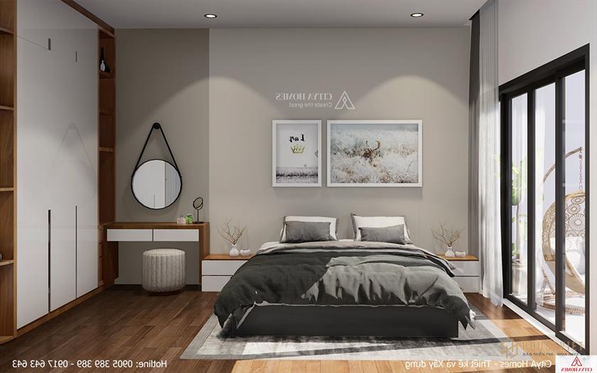 Phòng ngủ chính rộng rãi với thiết kế nội thất hiện đại