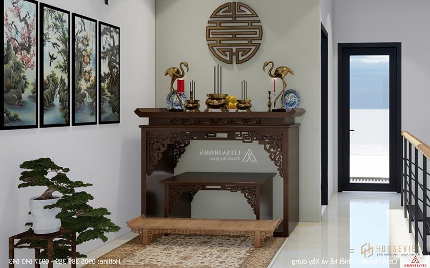 Phòng thờ được thiết kế đơn giản như thời xa xưa