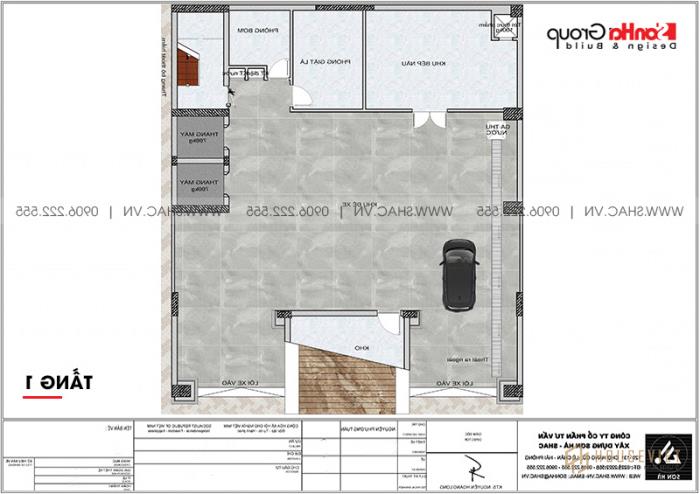 Mặt bằng công năng tầng 1 khách sạn tân cổ điển 3 sao tại Lạng Sơn 