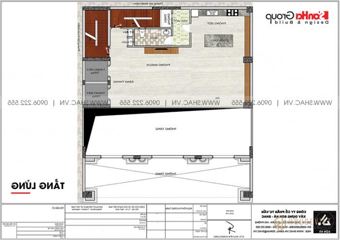 Mặt bằng công năng tầng lửng khách sạn 3 sao tân cổ điển tại Lạng Sơn 