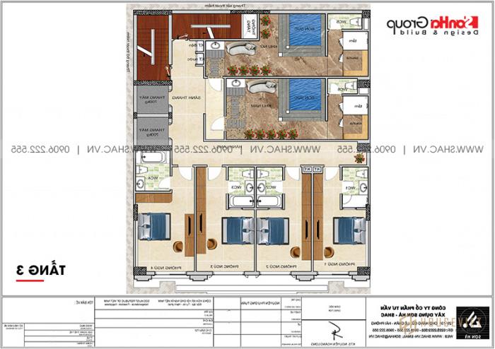 Mặt bằng công năng tầng 3 khách sạn tân cổ điển 3 sao tại Lạng Sơn 