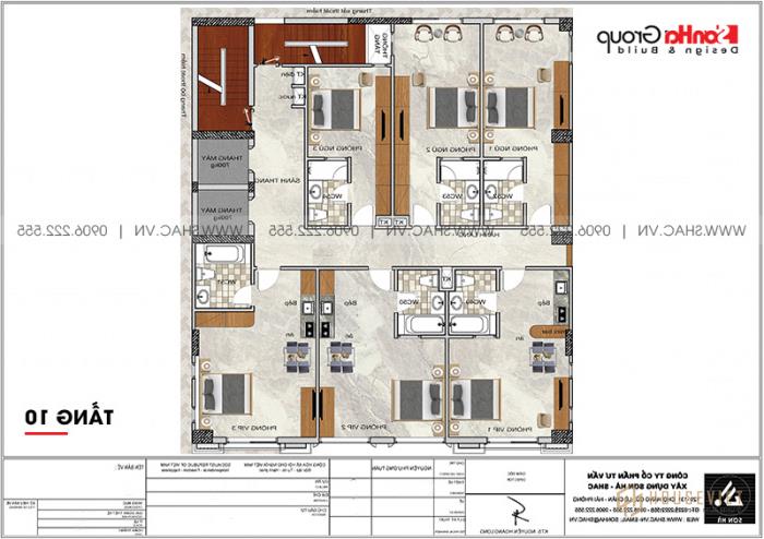 Mặt bằng công năng tầng 10 khách sạn tân cổ điển 3 sao tại Lạng Sơn 