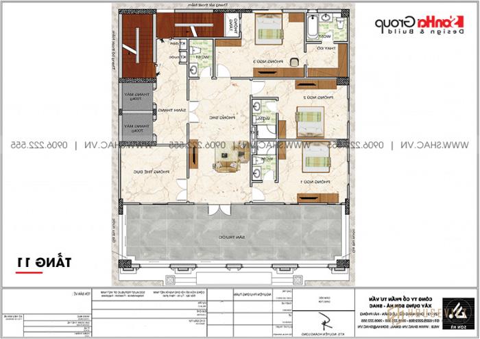 Mặt bằng công năng tầng 11 khách sạn tân cổ điển 3 sao tại Lạng Sơn 