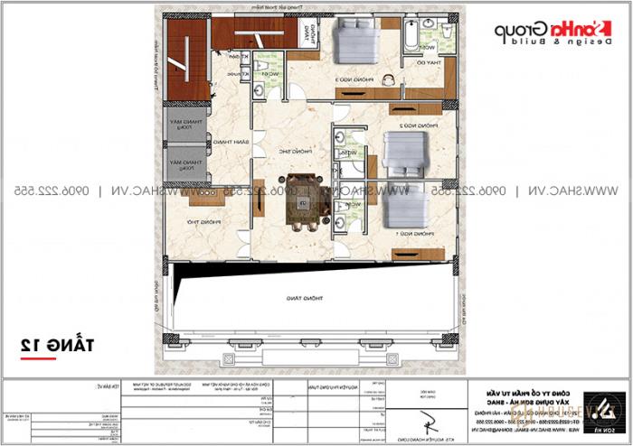 Mặt bằng công năng tầng 12 khách sạn tân cổ điển 3 sao tại Lạng Sơn 