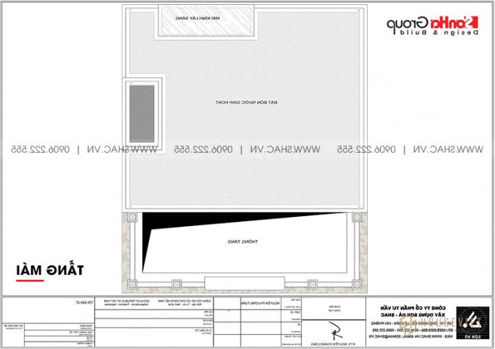Mặt bằng công năng tầng mái khách sạn tân cổ điển 3 sao tại Lạng Sơn 
