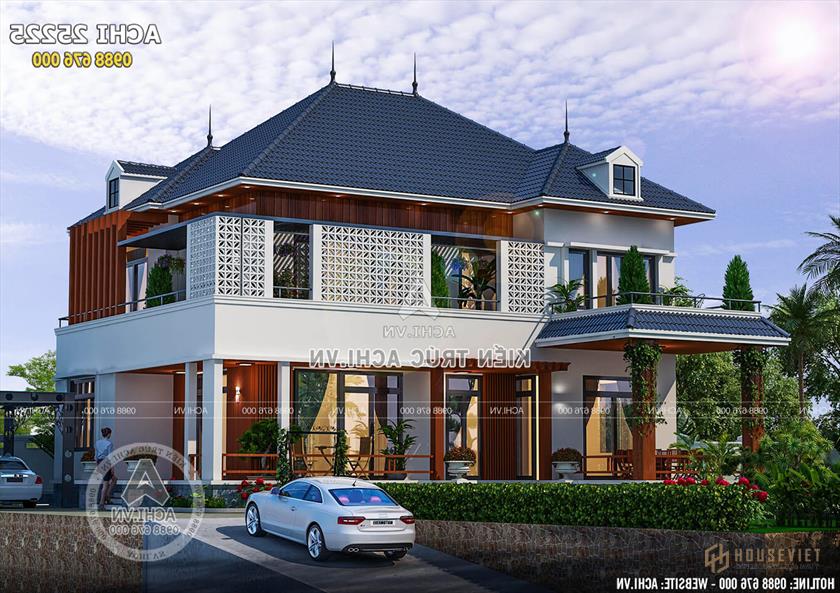 Không gian mặt tiền của mẫu biệt thự đẹp hiện đại với điểm nhấn là gạch giả gỗ và gạch thông gió Không gian mặt tiền của mẫu biệt thự đẹp hiện đại với điểm nhấn là gạch giả gỗ và gạch thông gió