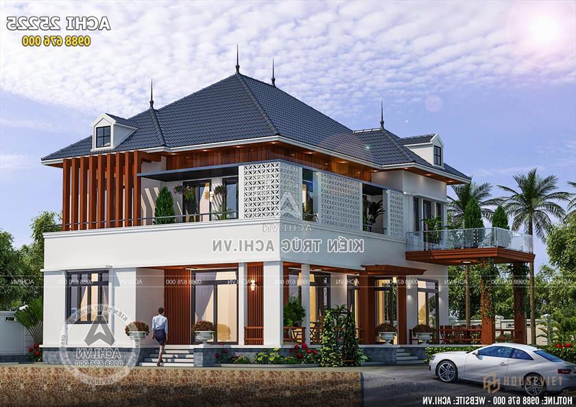 Không gian ngoại thất biệt thự 2 tầng mái thái đẹp hiện đại Không gian ngoại thất biệt thự 2 tầng mái thái đẹp hiện đại