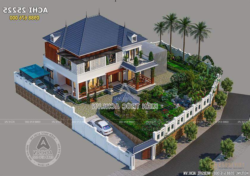 Toàn cảnh không gian ngoại thất của mẫu biệt thự đẹp 2 tầng hiện đại mái thái - ACHI 25225 Toàn cảnh không gian ngoại thất của mẫu biệt thự đẹp 2 tầng hiện đại mái thái - ACHI 25225
