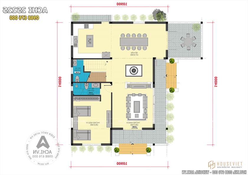 Mặt bằng tổng thể của mẫu biệt thự 2 tầng mái thái đẹp ACHI 25225 Mặt bằng tổng thể của mẫu biệt thự 2 tầng mái thái đẹp ACHI 25225