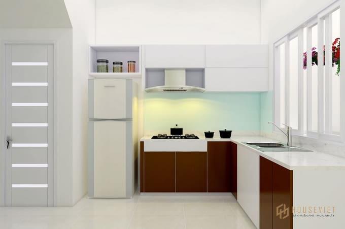 Phòng khách và phòng bếp được ngăn cách bằng vách mỏng.