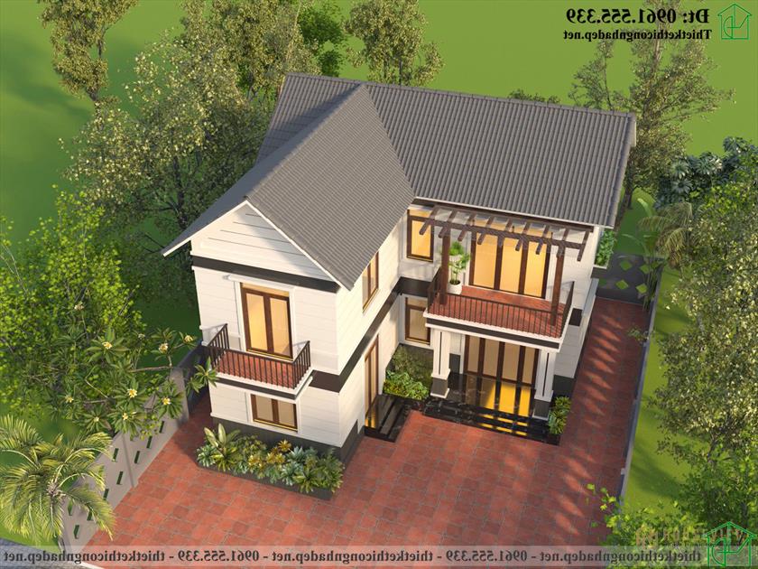Phối cảnh tổng thể mẫu nhà 2 tầng mái thái đẹp NDBT2T120
