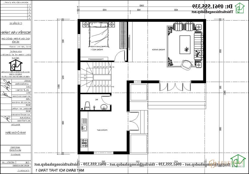 Bản vẽ mặt bằng tầng 1 mẫu nhà 2 tầng chữ L đẹp 10x11m NDBT2T120