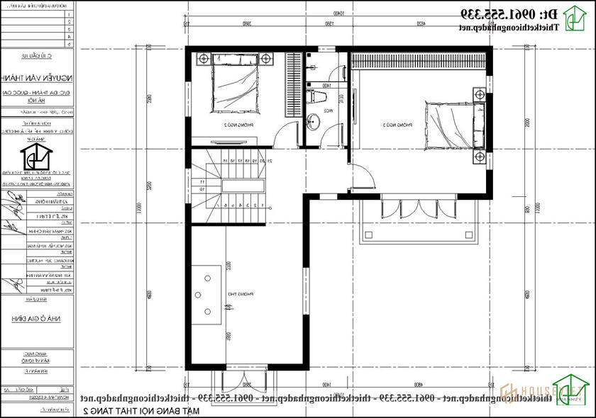 Bản vẽ mặt bằng tầng 2 mẫu nhà 2 tầng chữ L đẹp 10x11m NDBT2T120