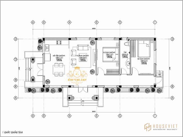 Bản vẽ nhà cấp 4 2 phòng ngủ 100m2 