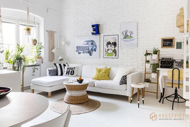 Thiết kế nội thất phòng khách với gam màu nhẹ nhàng, tinh tế