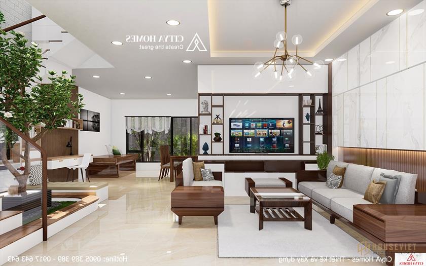 Toàn bộ không gian phòng khách được kết nối với nhau theo một thể thống nhất