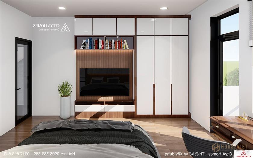 Phòng ngủ master với thiết kế tủ quần áo âm tường để tăng diện tích sử dụng