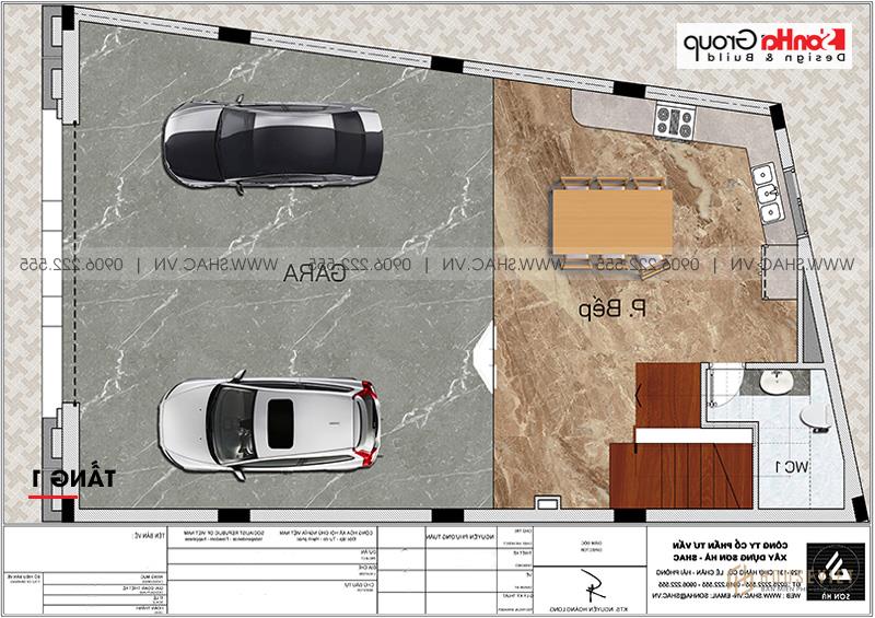 Bản vẽ mặt bằng tầng 1 nhà phố tân cổ điển tiện nghi tại Hà Nội 