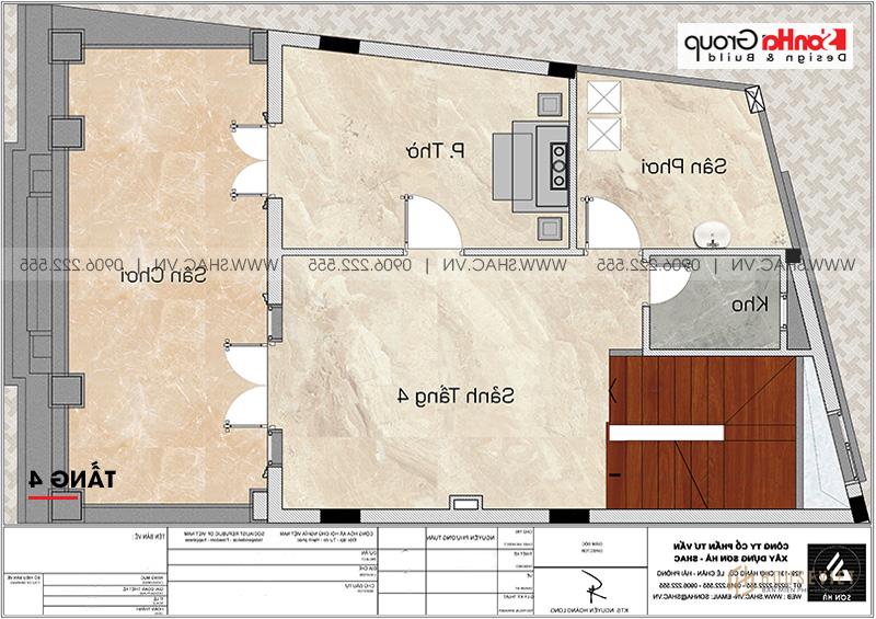 Bản vẽ mặt bằng tầng 4 nhà phố tân cổ điển tiện nghi tại Hà Nội 