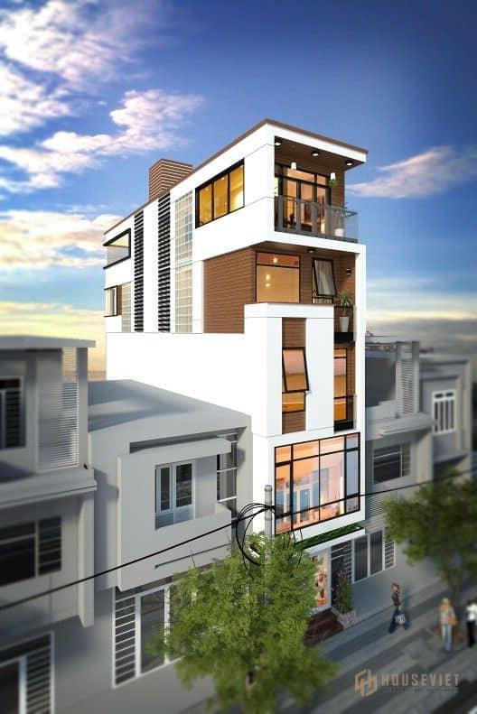 Kiến trúc nhà ống lệch tầng 5 tầng hiện đại