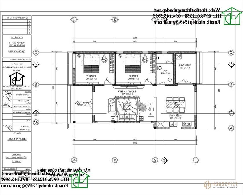 Bản vẽ mặt bằng nhà cấp 4 mái thái