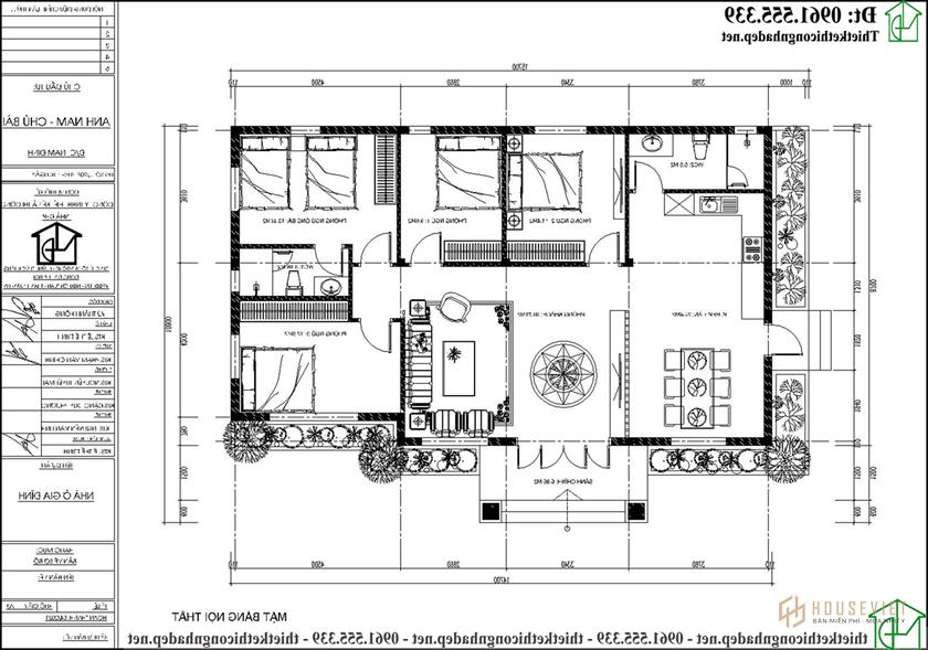 Mặt bằng nội thất mẫu nhà ở 1 tầng mái nhật NDNTH23